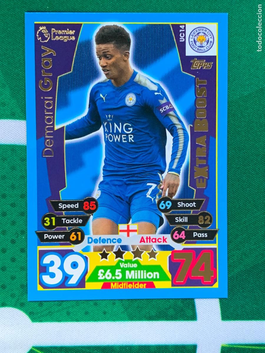 Fu&szlig;ball-Sticker: UC14 Demarai Gray Leicester City Extra Boost Match Attax Extra Topps Premier League 2017 2018 17 18