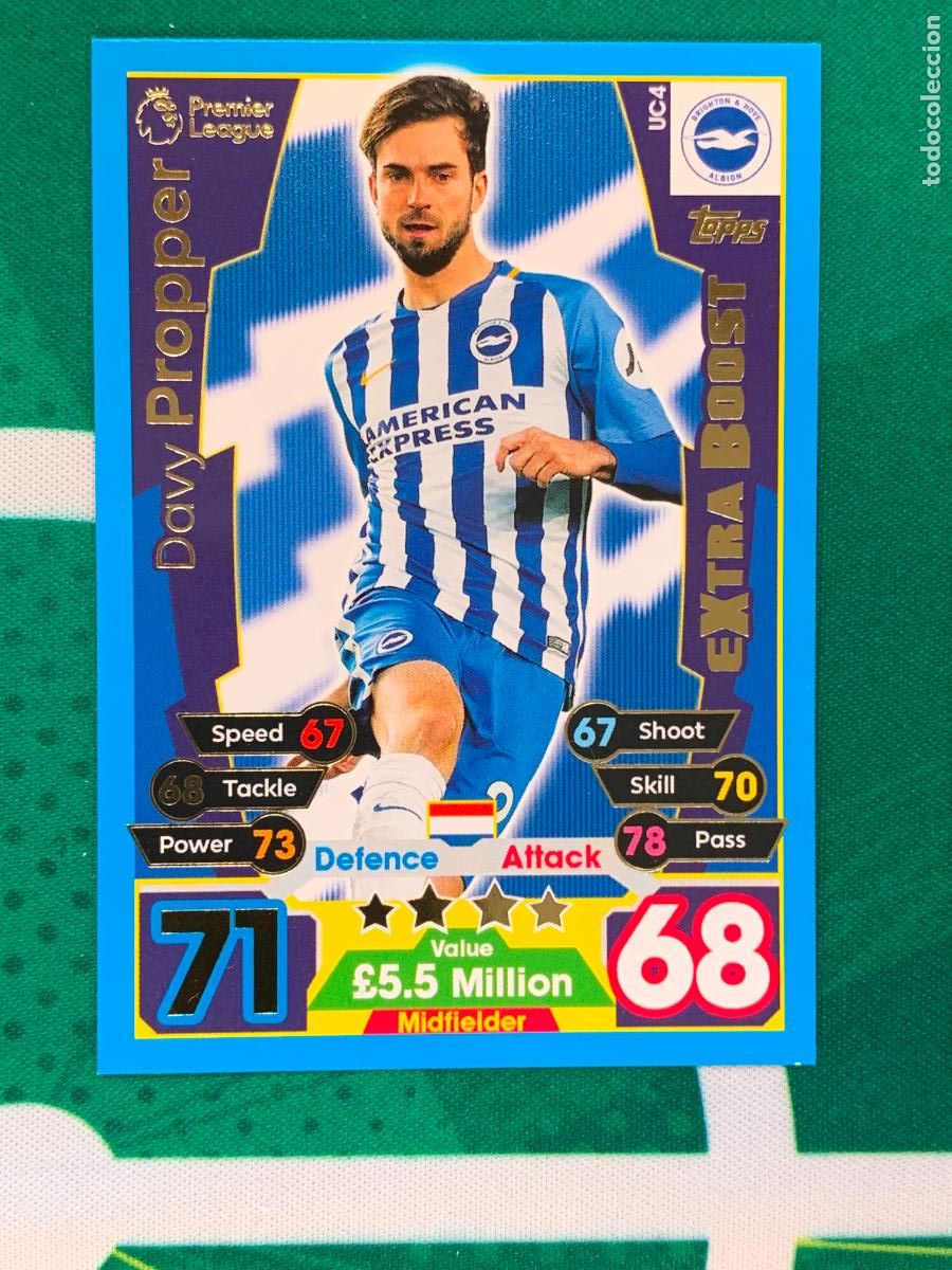 Fu&szlig;ball-Sticker: UC4 Davy Propper Brighton & Hove Albion Extra Boost Match Attax Extra Topps Premier League 2017 2018