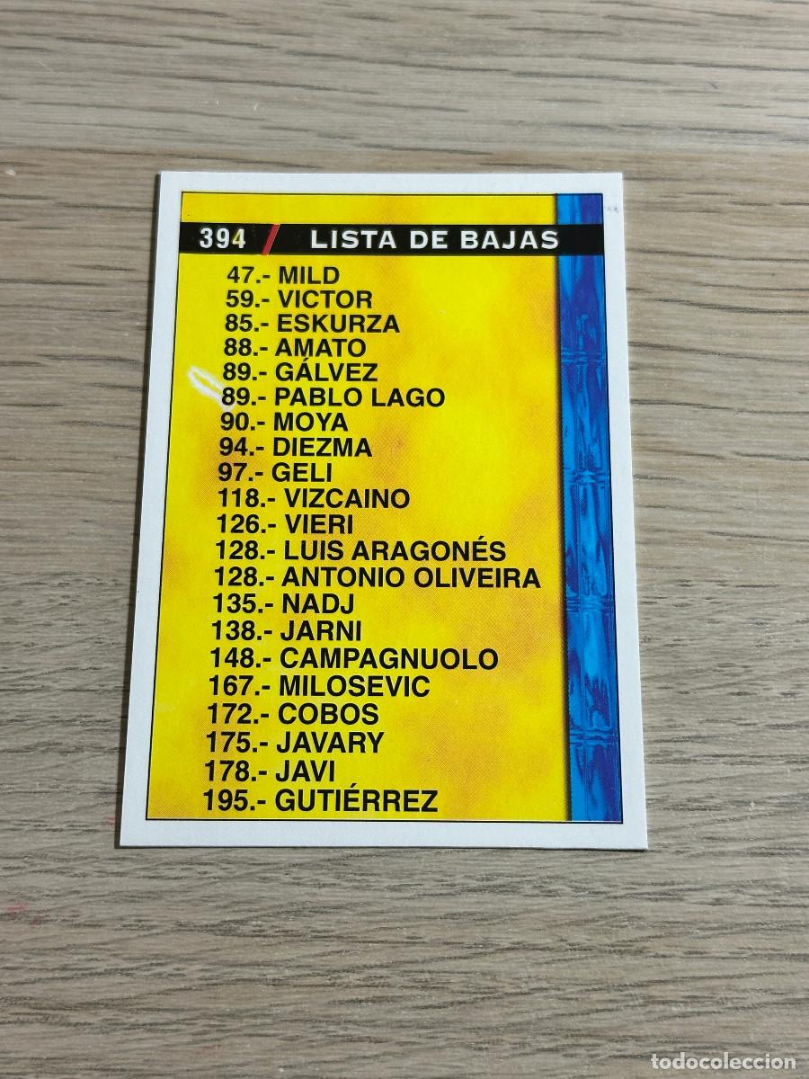 Football Stickers: 394 INDICE LISTA DE BAJAS 1998 1999 MUNDICROMO FICHAS LIGA 98 99