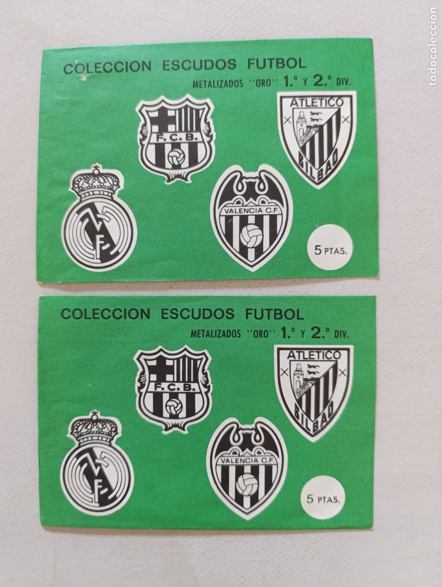 Cromos de F&uacute;tbol: 2 SOBRES COLECCION ESCUDOS FUTBOL METALIZADOS ORO 1&ordf; Y 2&ordf; DIVISION - SOBRES SIN ABRIR (334D#w)