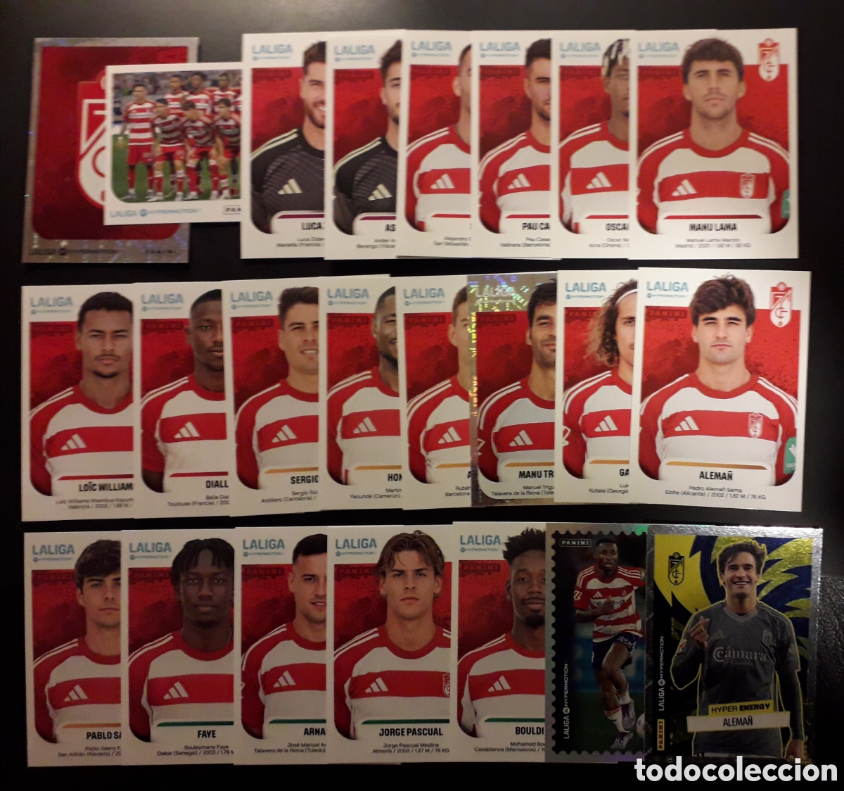 Cromos de F&uacute;tbol: 23 CROMOS GRANADA LALIGA HYPERMOTION 25 26 2025 2026 PANINI EQUIPO COMPLETO CON ESPECIALES SIN PEGAR