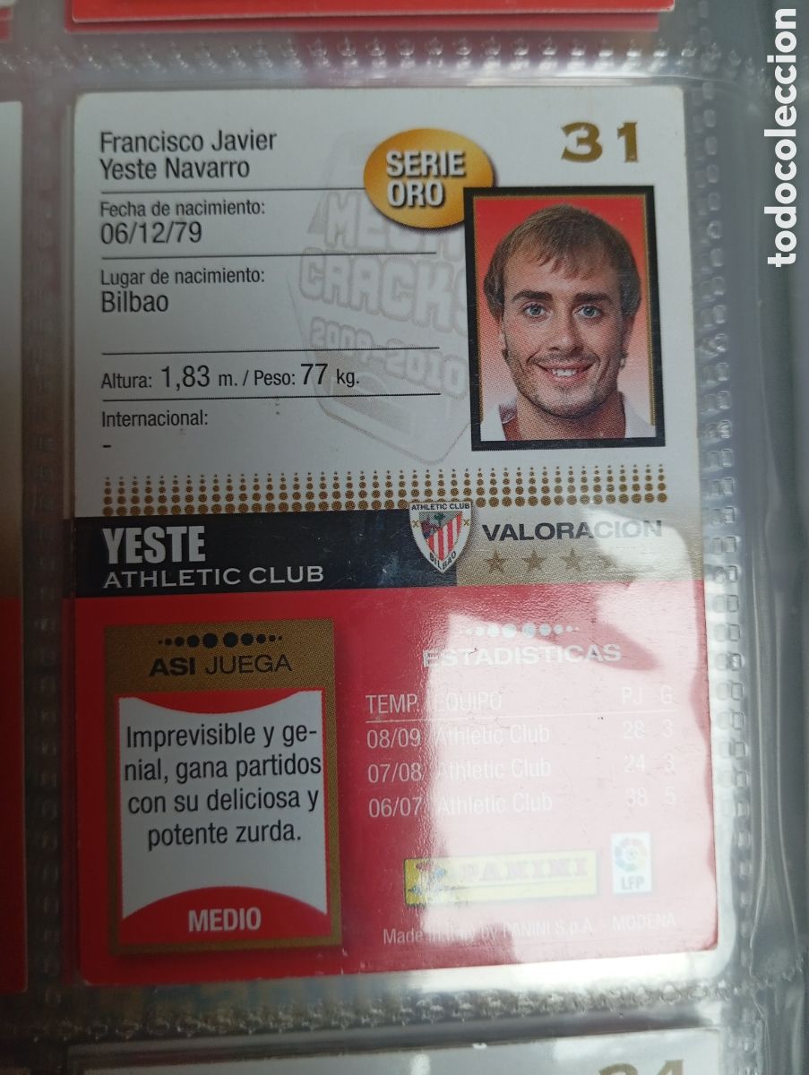 Cromos de Futebol: SERIE ORO Yeste Athletic Club Bilbao Ficha Cromo futbol Megacracks 2009-2010 Liga MGK 09-10 Panini