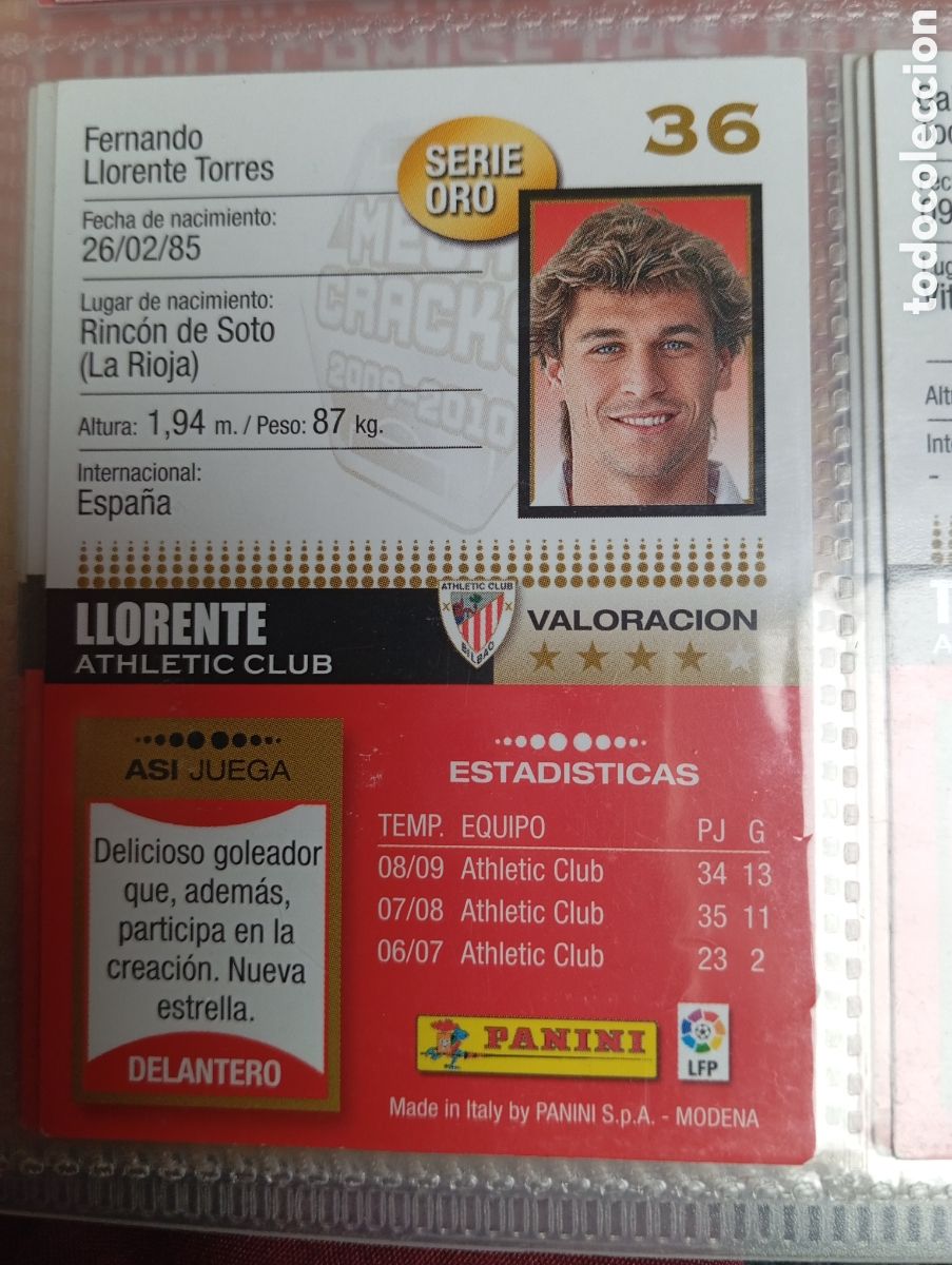 Fu&szlig;ball-Sticker: SERIE ORO Llorente Athletic Club Ficha Cromo futbol Megacracks 2009-2010 Liga BBVA MGK 09-10 Panini