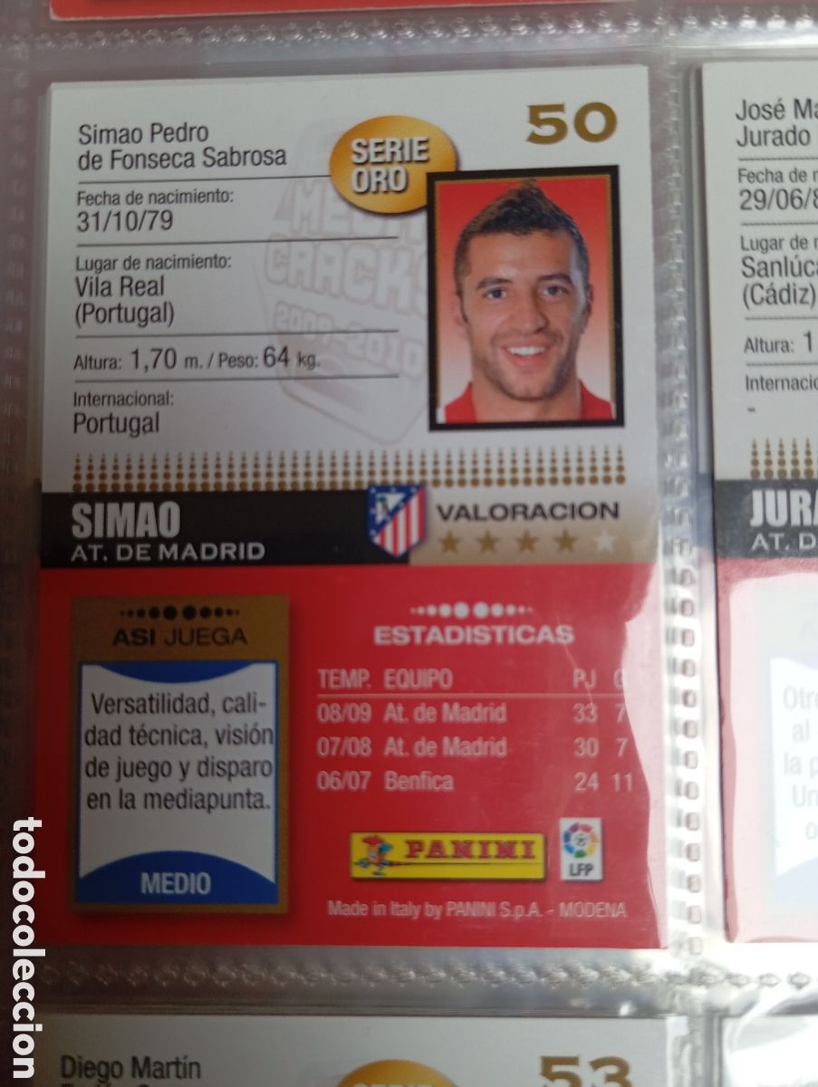 Fu&szlig;ball-Sticker: SERIE ORO SIMAO ATLETICO DE MADRID Cromo ficha de futbol Megacracks 2009-2010 MGK 09-10 PANINI