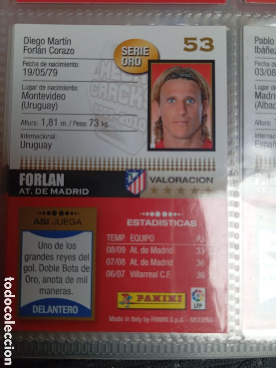 Fu&szlig;ball-Sticker: SERIE ORO FORLAN ATLETICO DE MADRID Cromo ficha de futbol Megacracks 2009-2010 MGK 09-10 PANINI