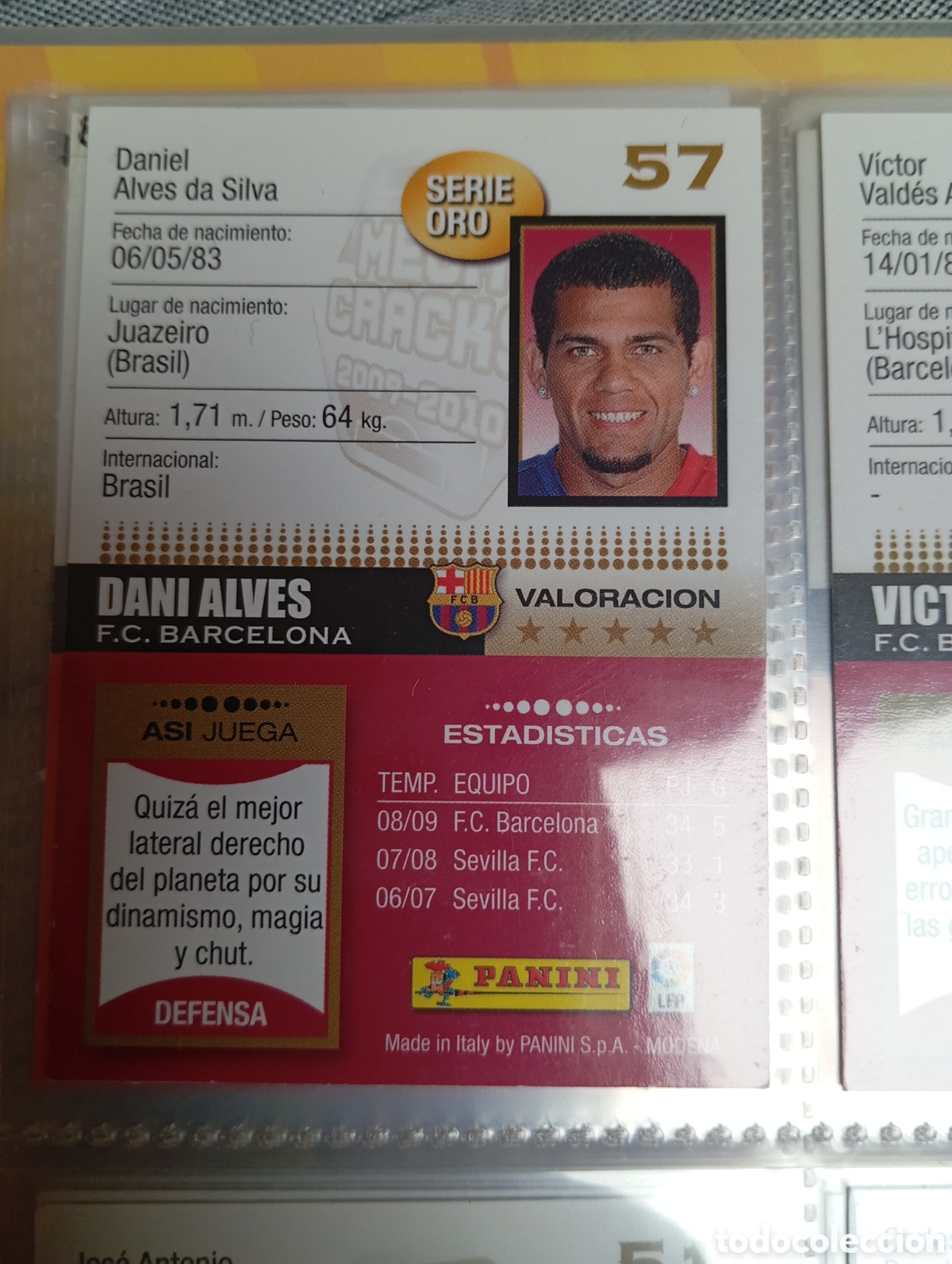Fu&szlig;ball-Sticker: SERIE ORO DANI ALVES FCB FC BARCELONA Cromo ficha de futbol Megacracks 2009-2010 MGK 09-10 PANINI
