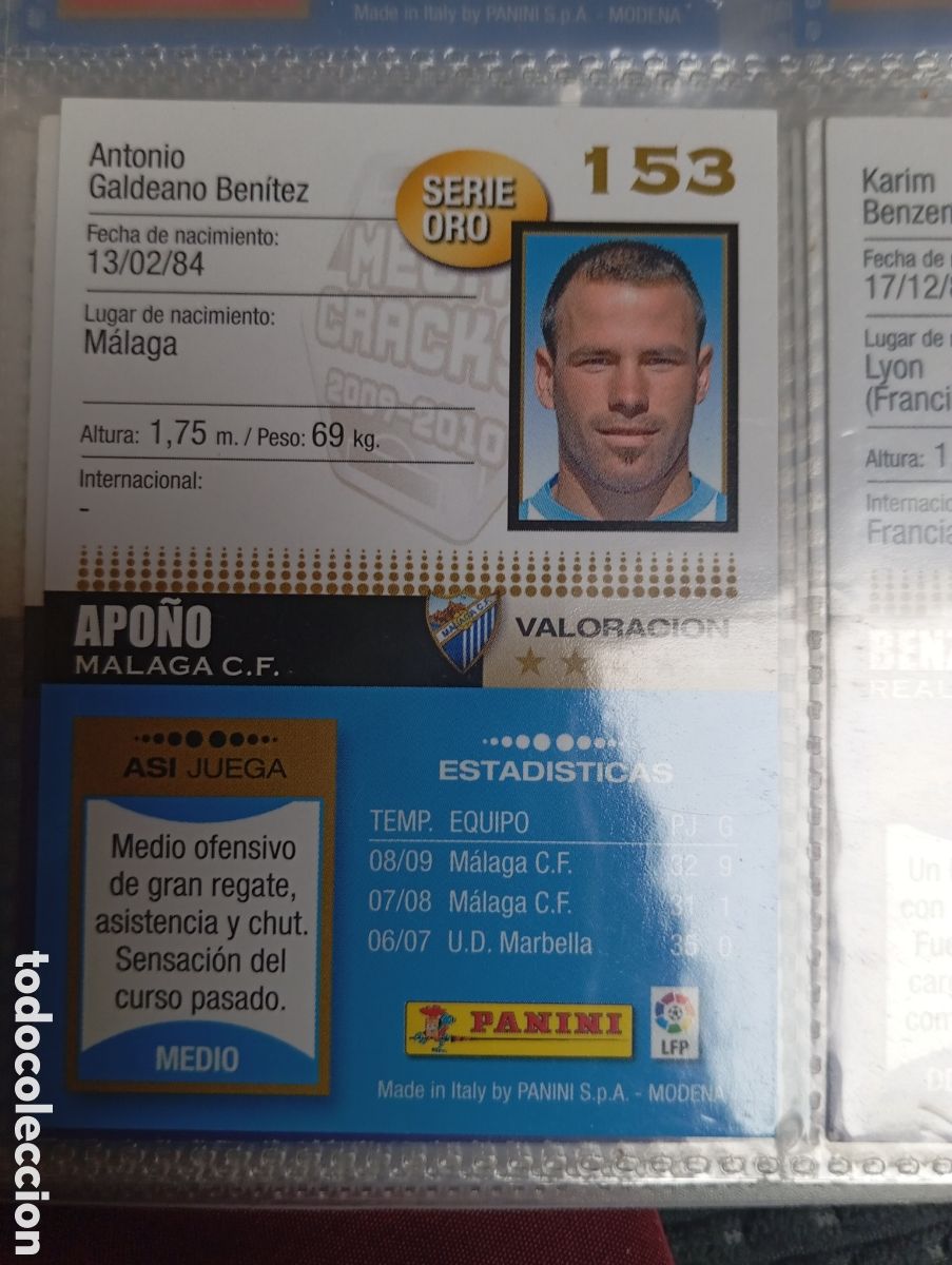 Figurine di Calcio: SERIE ORO APO&Ntilde;O MALAGA CF Cromo ficha de futbol Megacracks 2009-2010 MGK 09-10 PANINI