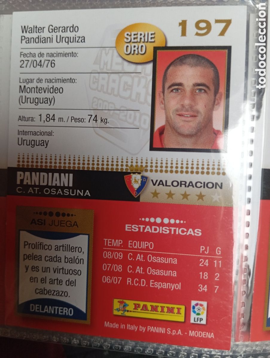 Fu&szlig;ball-Sticker: SERIE ORO PANDIANI C. AT. OSASUNA Cromo ficha de futbol Megacracks 2009-2010 MGK 09-10 PANINI