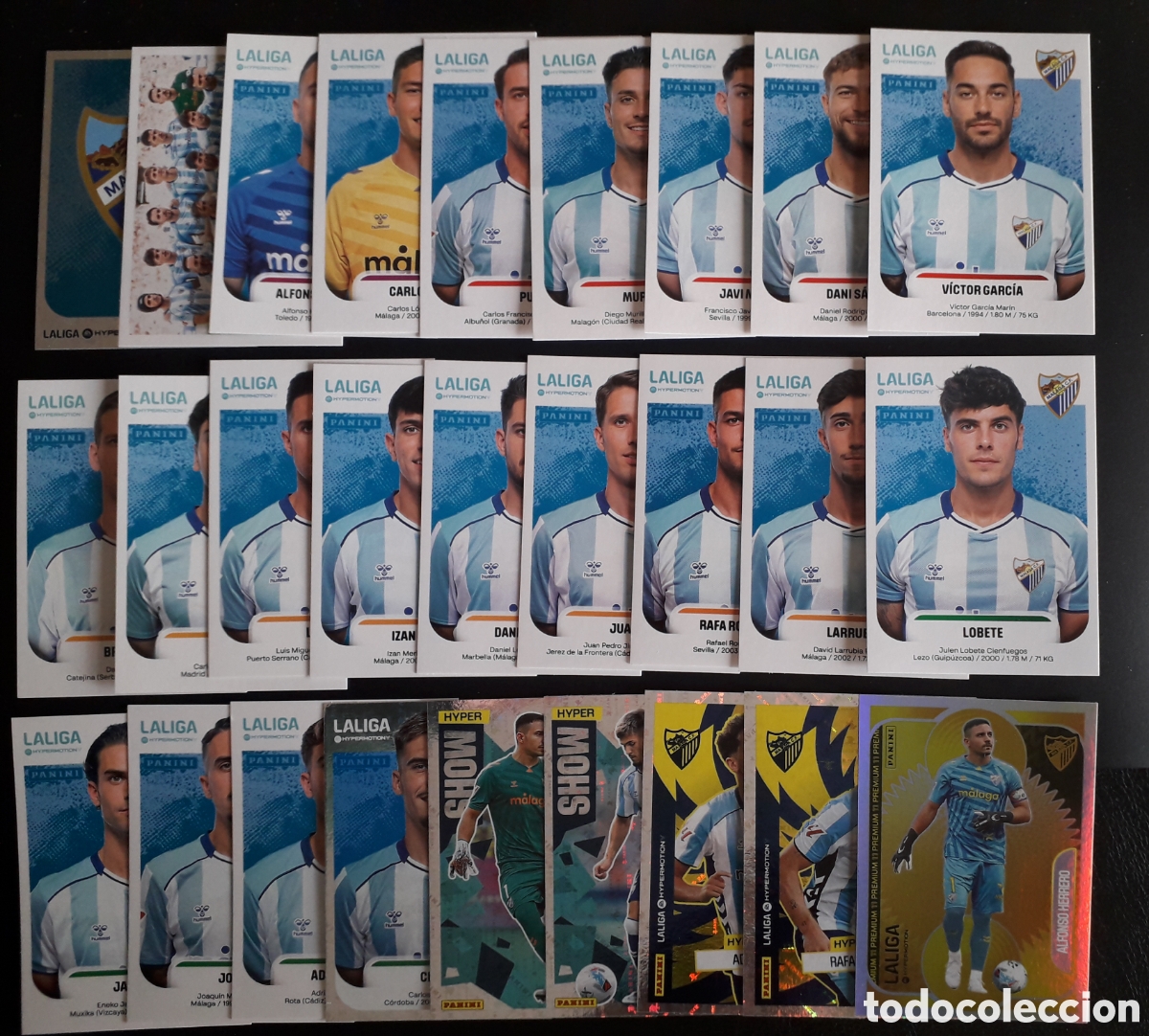 Cromos de F&uacute;tbol: 27 CROMOS M&Aacute;LAGA LALIGA HYPERMOTION 25 26 2025 2026 PANINI EQUIPO COMPLETO CON PREMIUM Y ESPECIALES