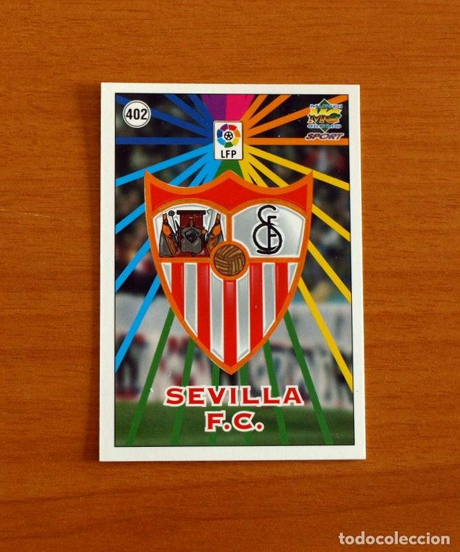 Fu&szlig;ball-Sticker: Sevilla - N&ordm; 402 Escudo-Plantilla-Alineaci&oacute;n - Mundicromo Las Fichas de la Liga 1998-1999-98-99