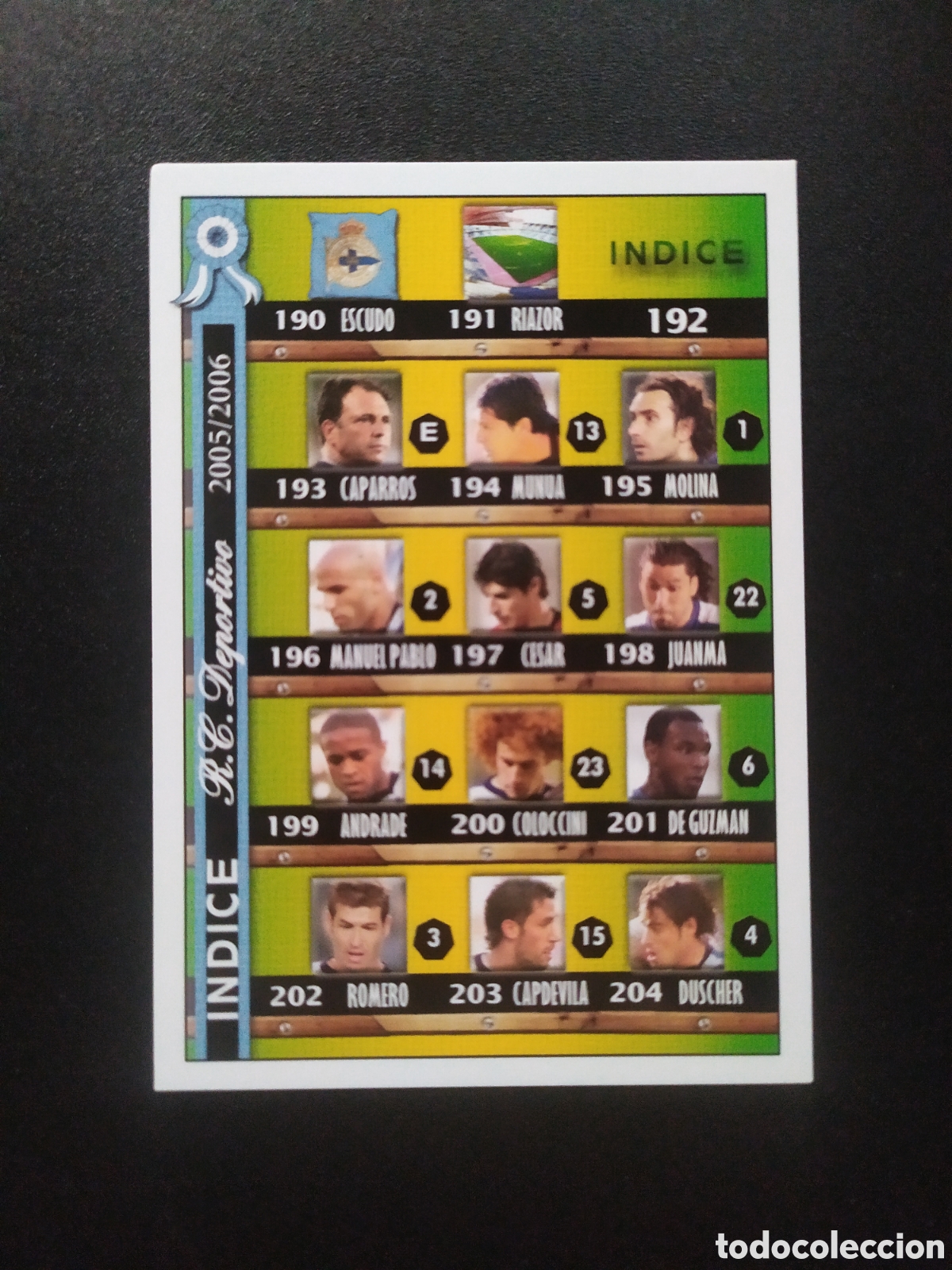 Cromos de f&uacute;tbol: Mundicromo fichas Liga 2005 2006 05 06 indice n&deg; 192 Deportivo Coru&ntilde;a