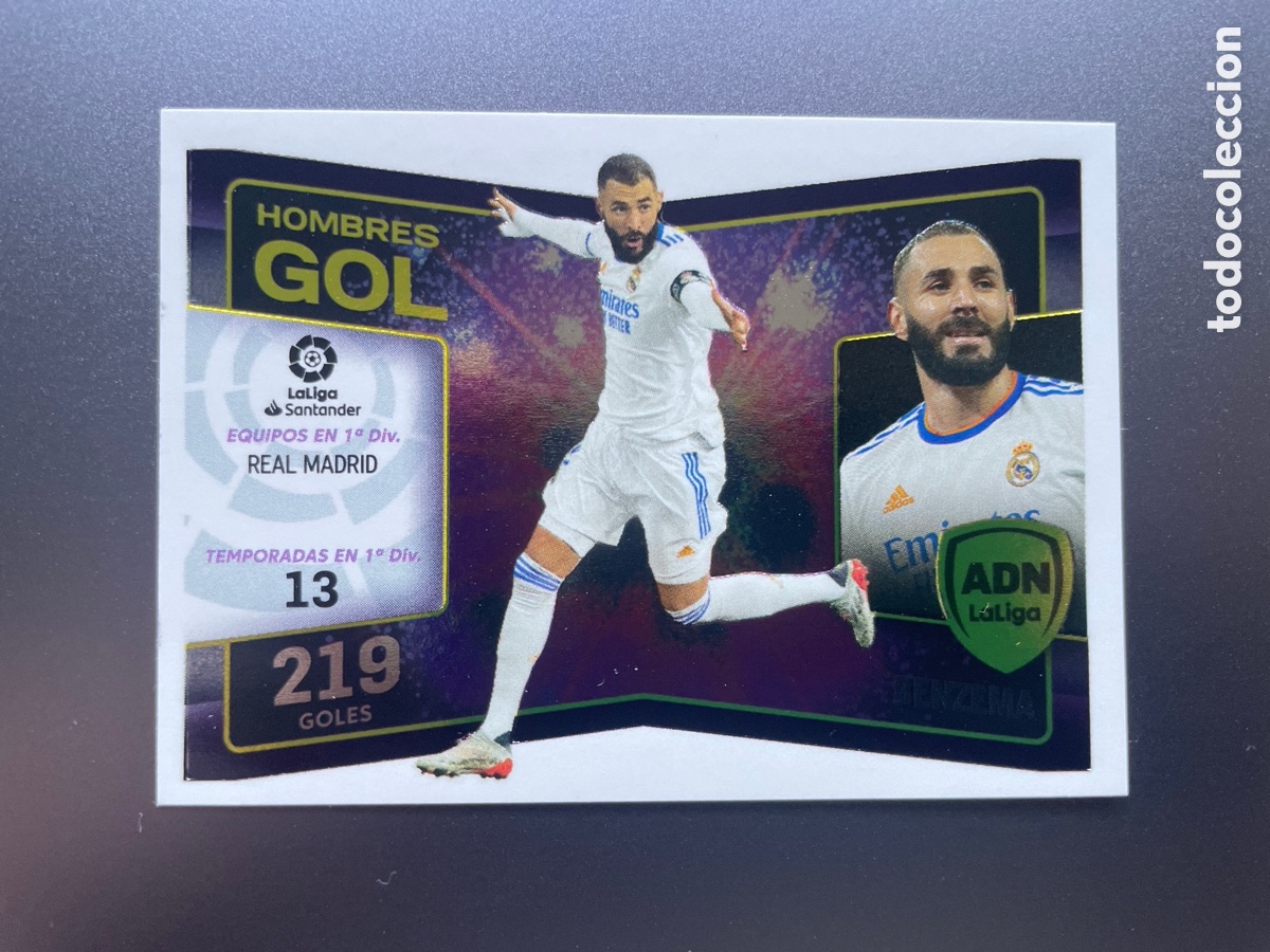 Cromos de F&uacute;tbol: Benzema 3 Hombres Gol ADN Liga Este 2022-23 Panini Real Madrid