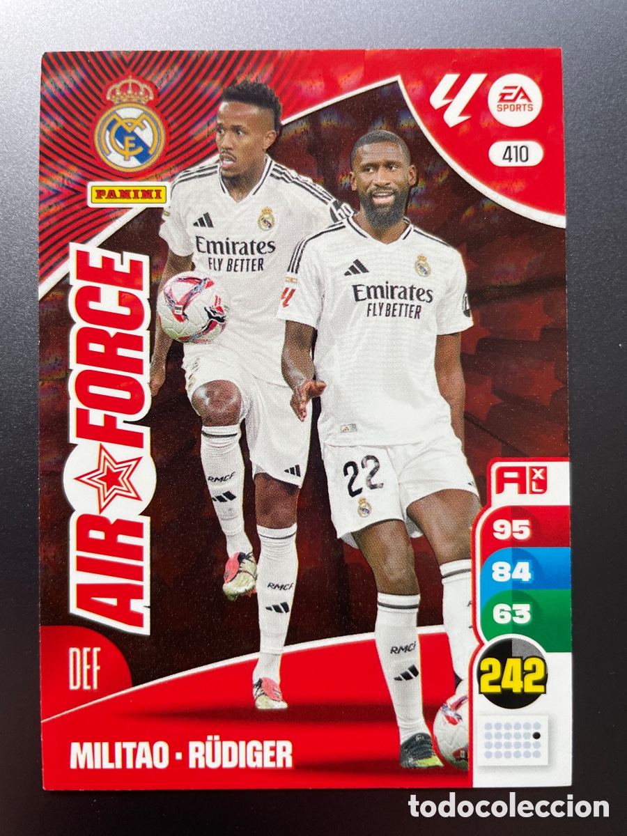 Cromos de f&uacute;tbol: Militao - Rudiger 410 Airforce Super Crack Adrenalyn XL Panini 2024-25 Real Madrid
