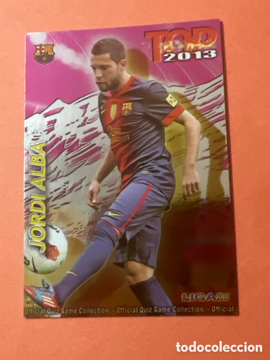 Cromos de f&uacute;tbol: C7056. 578 Jordi Alba, FC Barcelona, TOP 3 brillo morado, Mundicromo Las Fichas Quiz de la Liga 2013