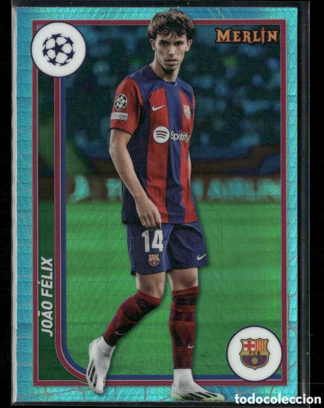 Football Stickers: Joao F&eacute;lix 2023 2024 Merl&iacute;n uefa club 40 Aqua prism refractor