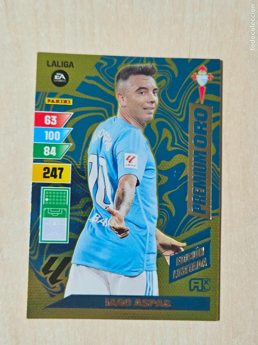 Cromos de F&uacute;tbol: FICHA PREMIUM ORO IAGO ASPAS - ADRENALYN 23 24 - PANINI 2023 - 24 - CROMO - EDICION LIMITADA