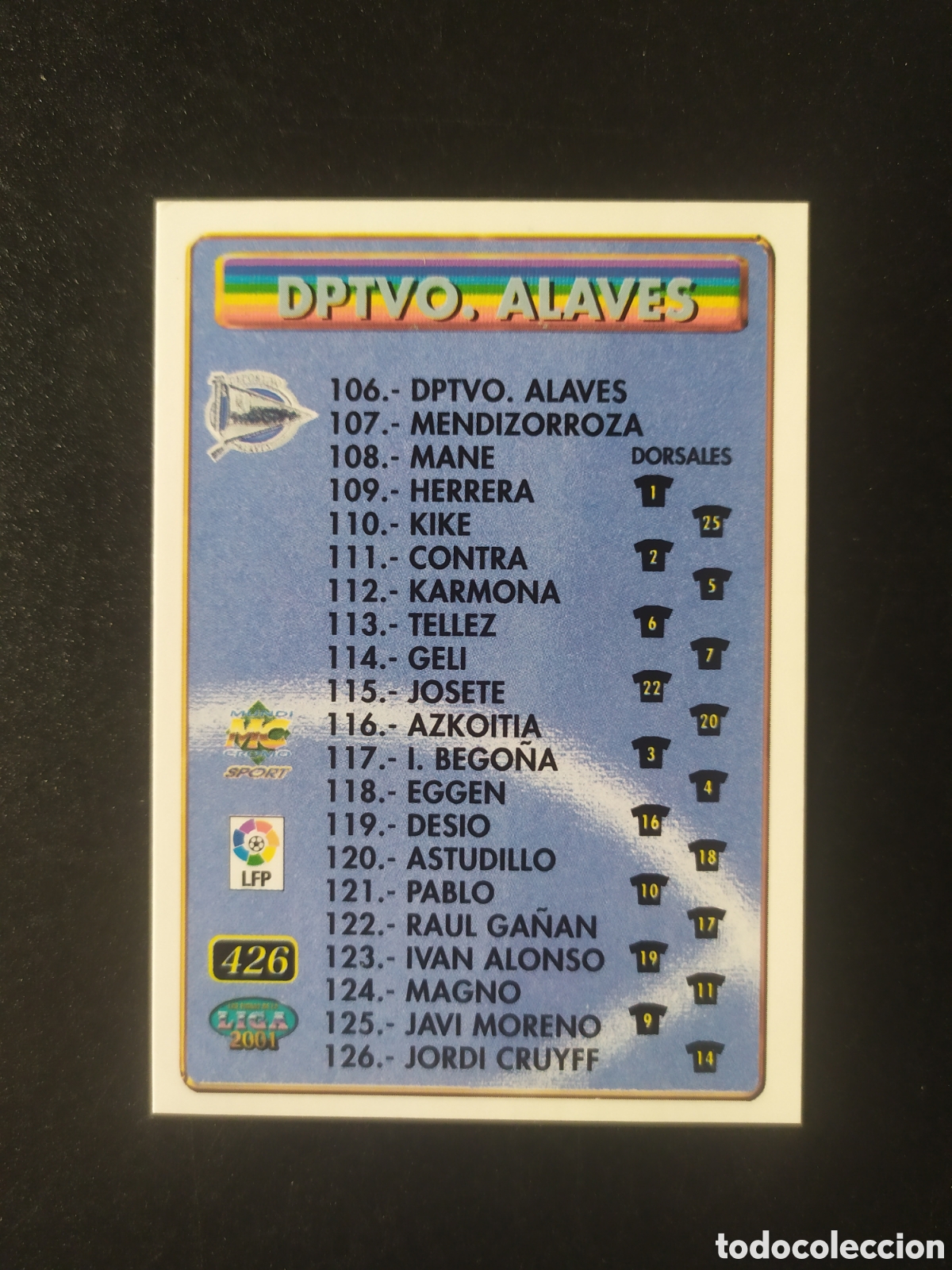 Cromos de f&uacute;tbol: Mundicromo fichas liga 2000 2001 00 01 indice n&deg; 426 Alaves Numancia