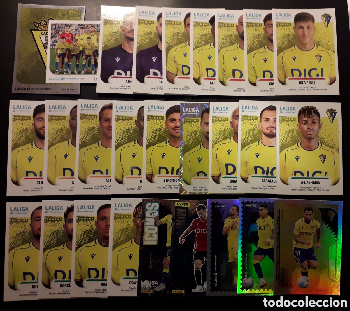 Cromos de Futebol: 27 CROMOS C&Aacute;DIZ LALIGA HYPERMOTION 25 26 2025 2026 PANINI EQUIPO COMPLETO CON ESPECIALES Y PREMIUM