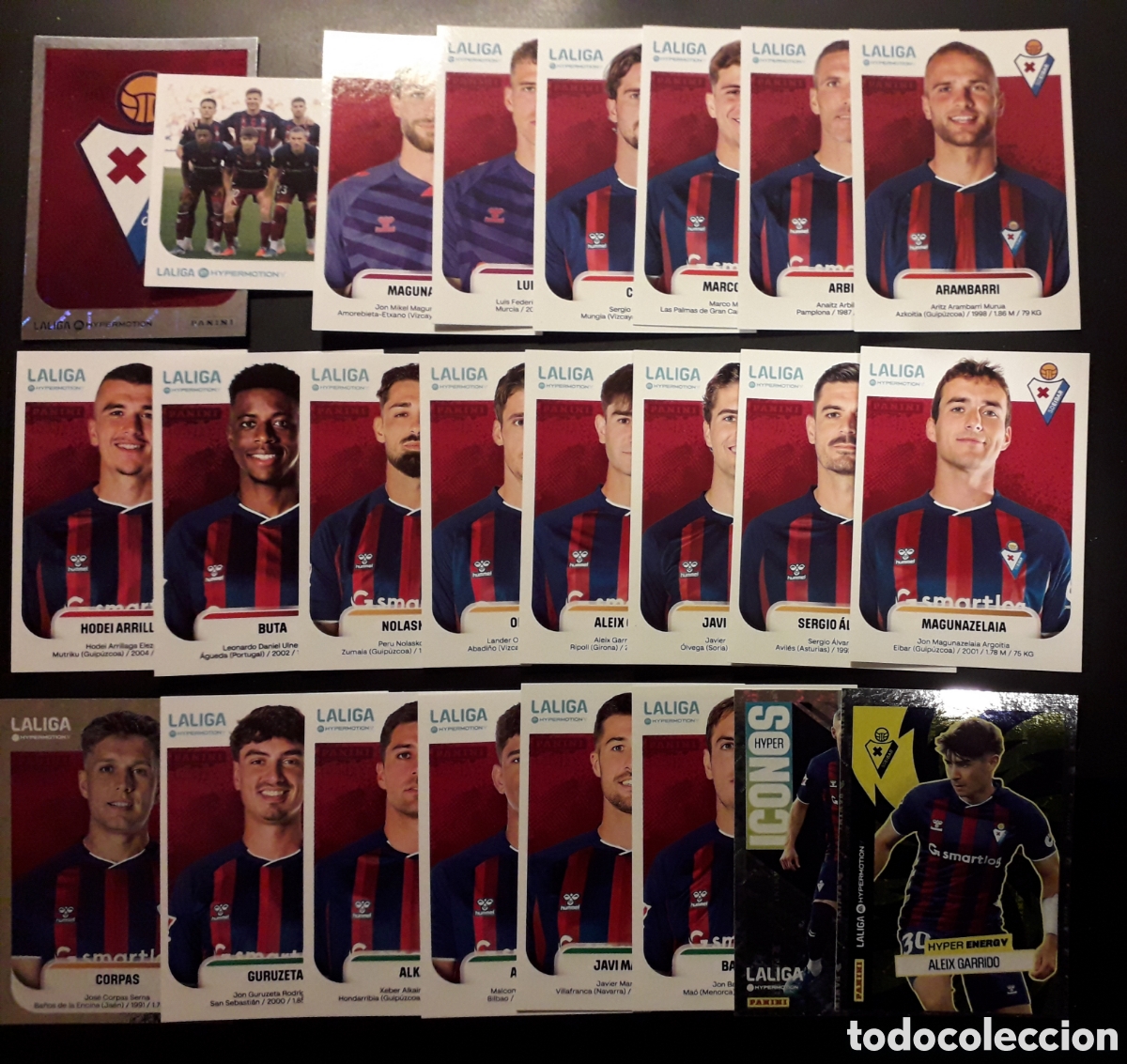 Cromos de F&uacute;tbol: 24 CROMOS EIBAR LALIGA HYPERMOTION 25 26 2025 2026 PANINI EQUIPO COMPLETO CON ESPECIALES SIN PEGAR