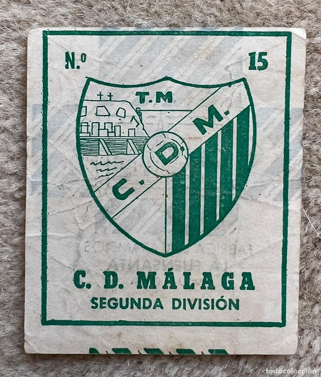 Cromos de f&uacute;tbol: Cromo escudo C. D. M&aacute;laga (Segunda Divisi&oacute;n) N&deg; 15 - Caramelos La Fuensanta (Murcia) Futbol