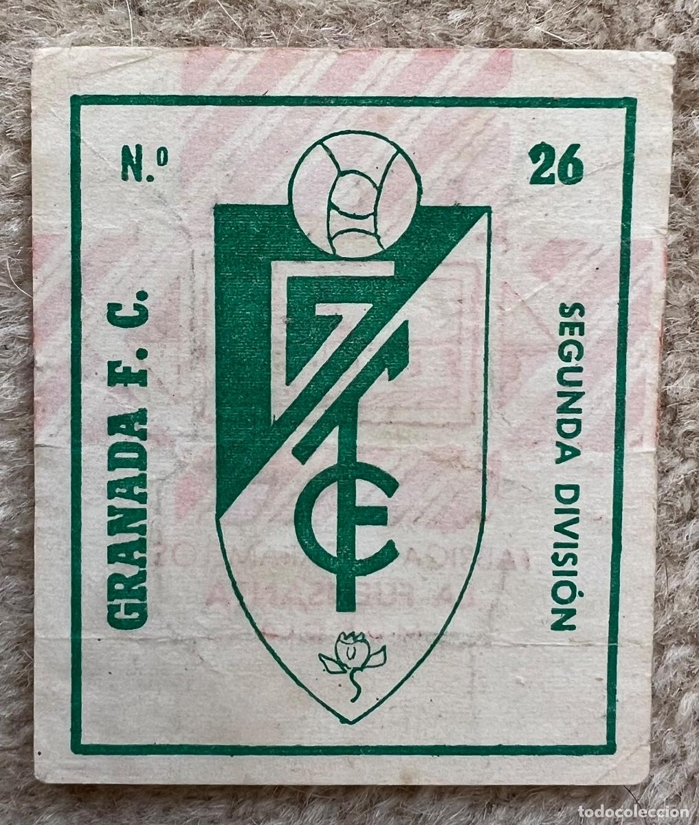 Cromos de f&uacute;tbol: Cromo escudo Granada F. C. (Segunda Divisi&oacute;n) N&deg;26 (Verde) Caramelos La Fuensanta (Murcia) Futbol