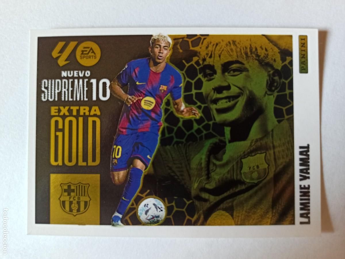 Cromos de F&uacute;tbol: CROMO NUEVO SUPREME 10 EXTRA GOLD LAMINE YAMAL FC BARCELONA BAR&Ccedil;A - LIGA ESTE PANINI 2025 2026 25 26