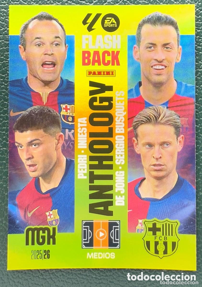 Cromos de F&uacute;tbol: 435 PEDRI/INIESTA/BUSQUETS/DE JONG ANTHOLOGY FC BARCELONA FICHAS ALBUM MEGACRACKS 2025 2026 25 26