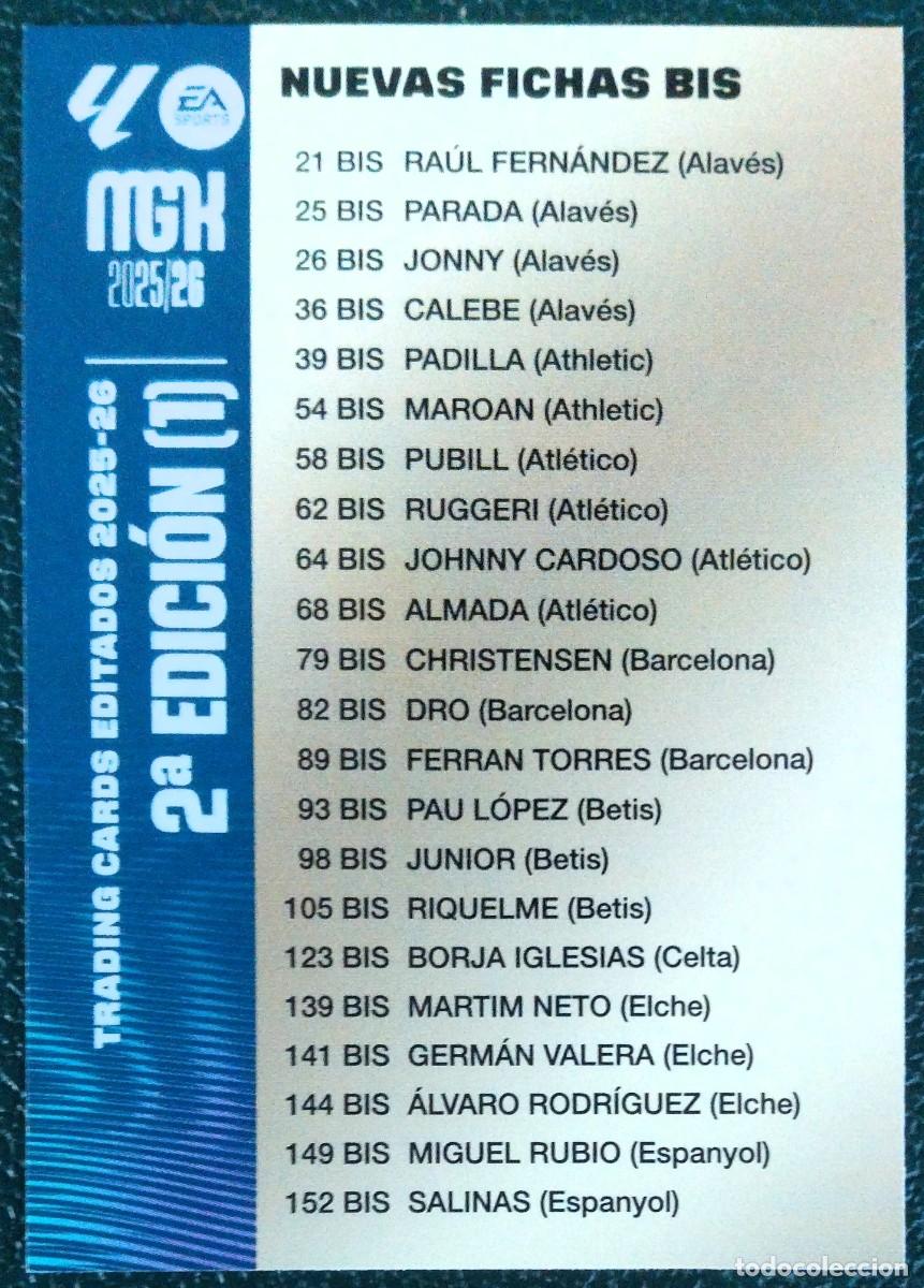 Cromos de f&uacute;tbol: INDICE NUEVAS FICHAS BIS 2&ordf; EDICION ( 1 ) FICHAS ALBUM MEGACRACKS 2025 2026 MGK 25 26