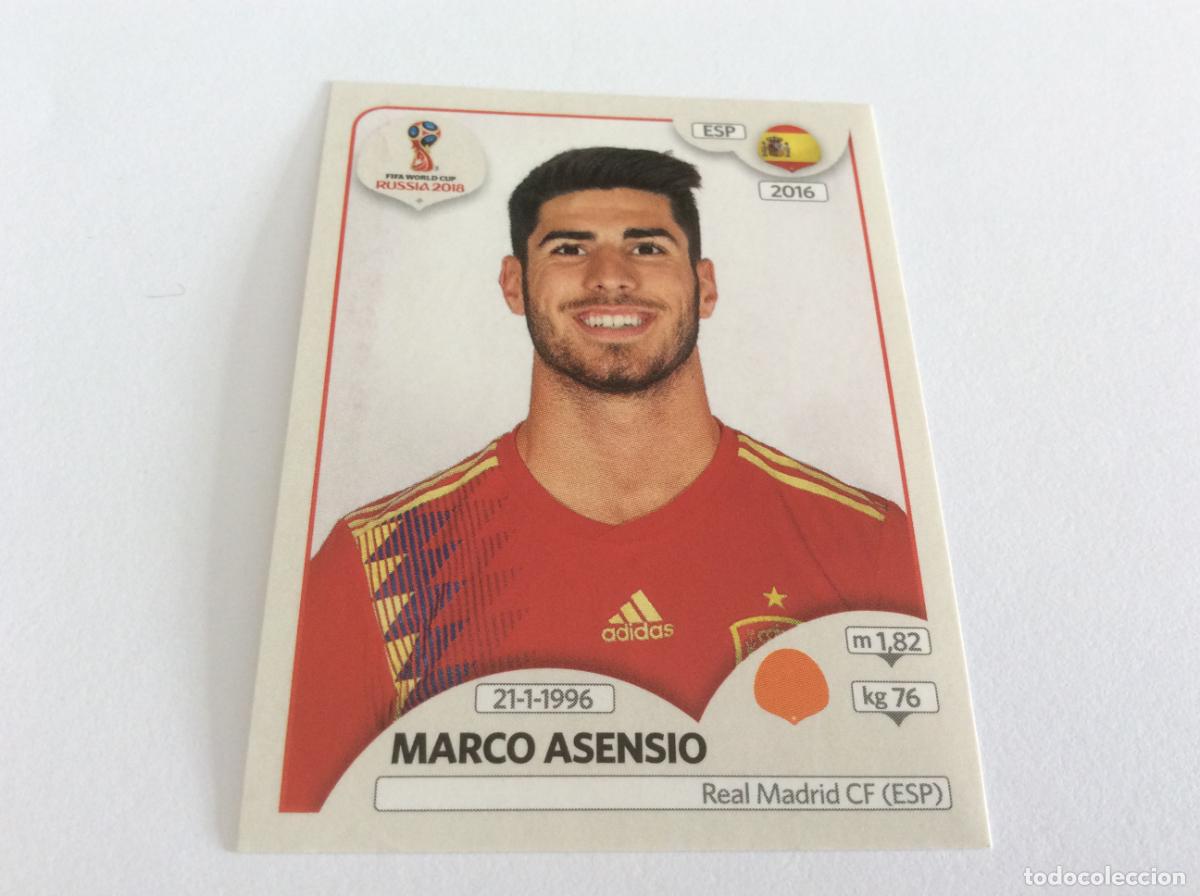 Cromos de F&uacute;tbol: Marco Asensio Sticker TRASERA ROSA Mundial 2018 Rusia Panini