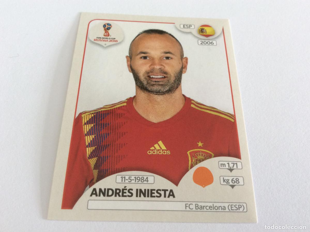 Cromos de F&uacute;tbol: Andr&eacute;s Iniesta Sticker TRASERA ROSA Mundial 2018 Rusia Panini