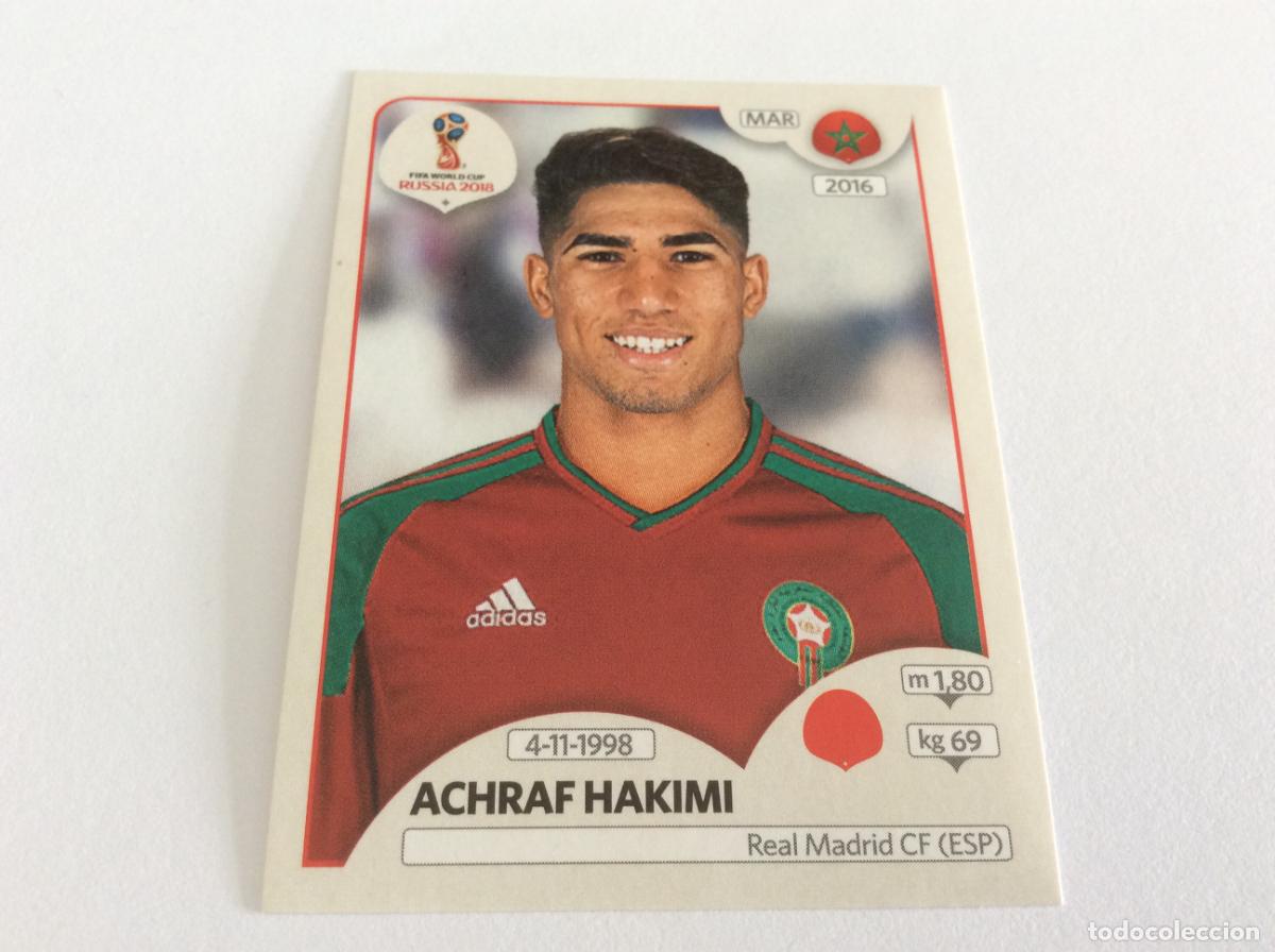 Cromos de F&uacute;tbol: Achraf Hakimi Sticker TRASERA ROSA Mundial 2018 Rusia Panini