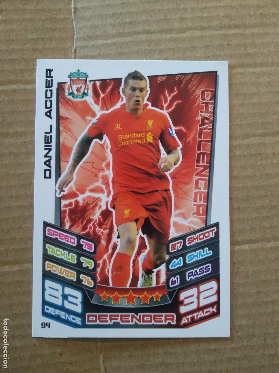 Figurine di Calcio: 94 DANIEL AGGER LIVERPOOL CROMO FUTBOL TOPPS PREMIER LEAGUE 2012-2013 MATCH ATTAX INGLATERRA 12-13