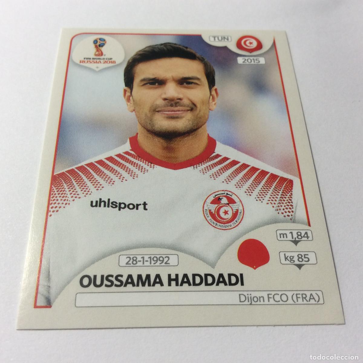 Cromos de f&uacute;tbol: Oussama Haddadi Sticker TRASERA ROSA Mundial 2018 Rusia Panini