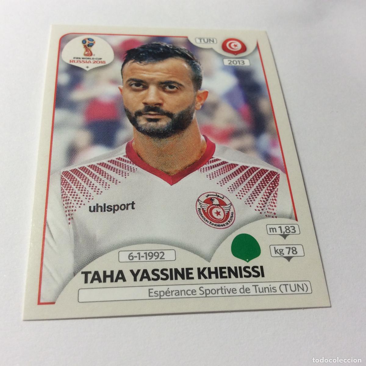 Cromos de f&uacute;tbol: Taha Yassine Khenissi Sticker TRASERA ROSA Mundial 2018 Rusia Panini