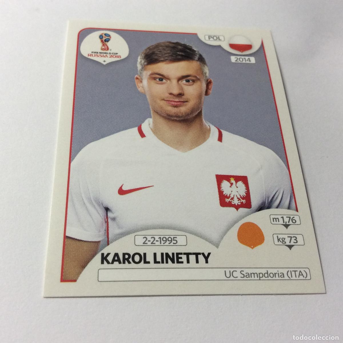 Cromos de F&uacute;tbol: Karol Linetty Sticker TRASERA ROSA Mundial 2018 Rusia Panini