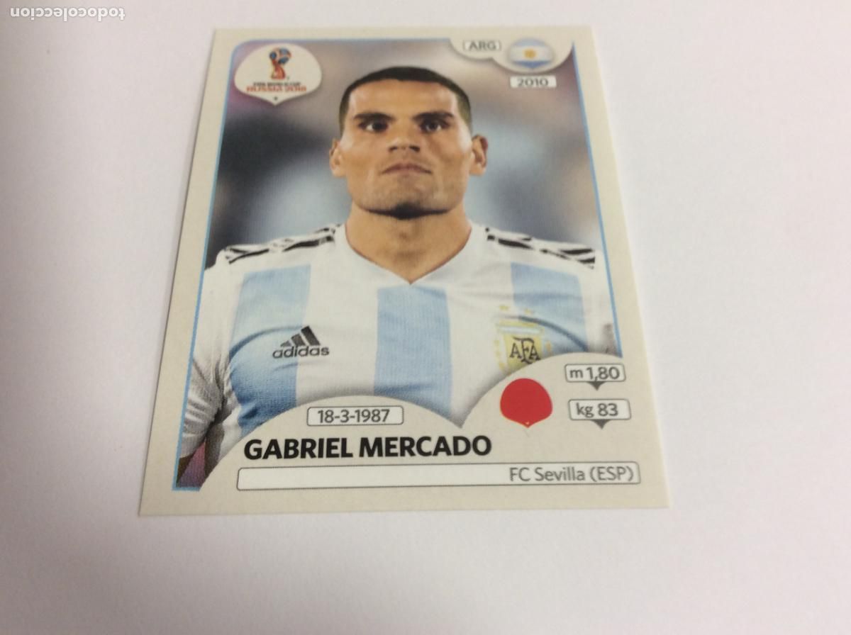Cromos de f&uacute;tbol: Gabriel Mercado Argentina Sticker TRASERA ROSA Mundial 2018 Rusia Panini