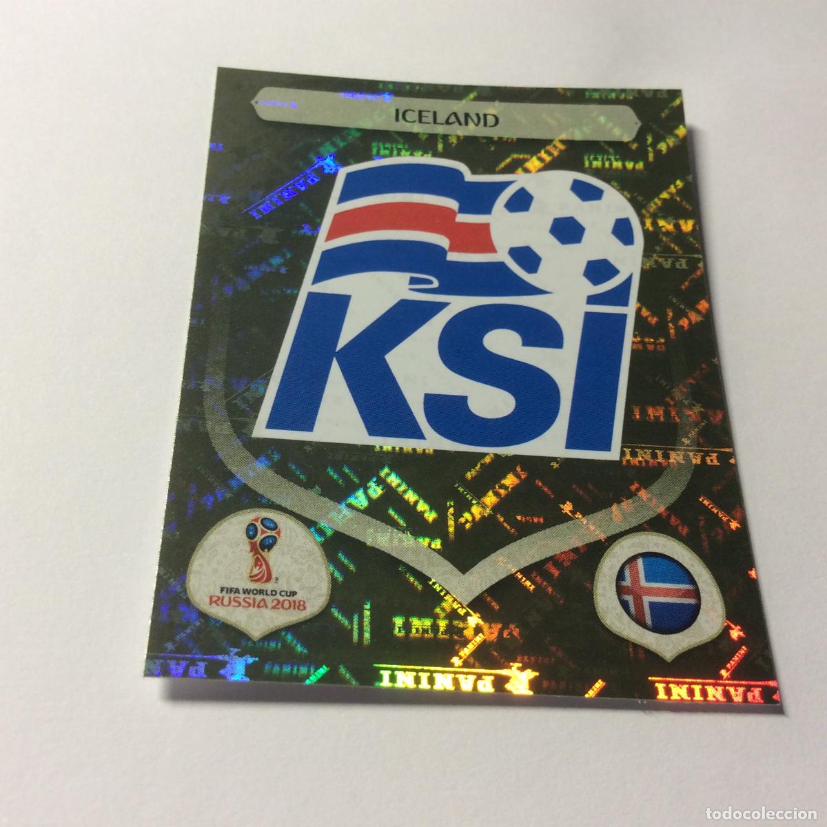 Figurine di Calcio: ESCUDO ISLANDIA Sticker TRASERA ROSA Mundial 2018 Rusia Panini