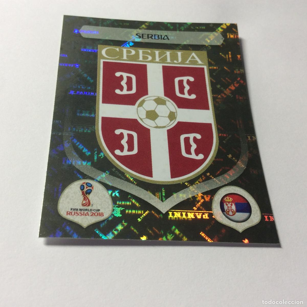 Cromos de F&uacute;tbol: ESCUDO SERBIA Sticker TRASERA ROSA Mundial 2018 Rusia Panini
