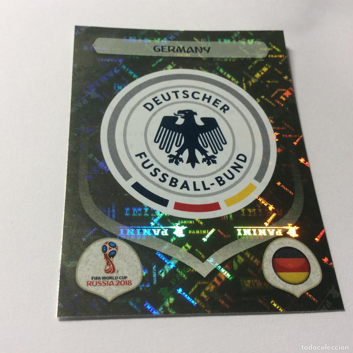 Cromos de F&uacute;tbol: ESCUDO ALEMANIA Sticker TRASERA ROSA Mundial 2018 Rusia Panini
