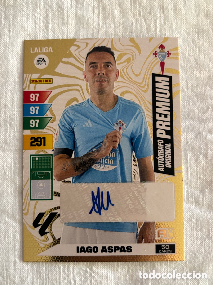 Cromos de F&uacute;tbol: PANINI ADRENALYN 2023-2024 IAGO ASPAS AO AUTOGRAFO ORIGINAL PREMIUM 23-24 CELTA DE VIGO
