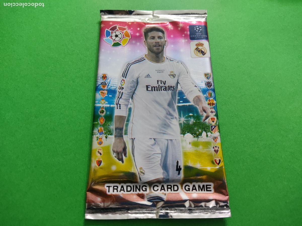 Figurine di Calcio: SOBRE DE CROMOS DE F&Uacute;TBOL SIN ABRIR DE REAL MADRID C.F. PORTADA SERGIO RAMOS EDITADO EN CHINA