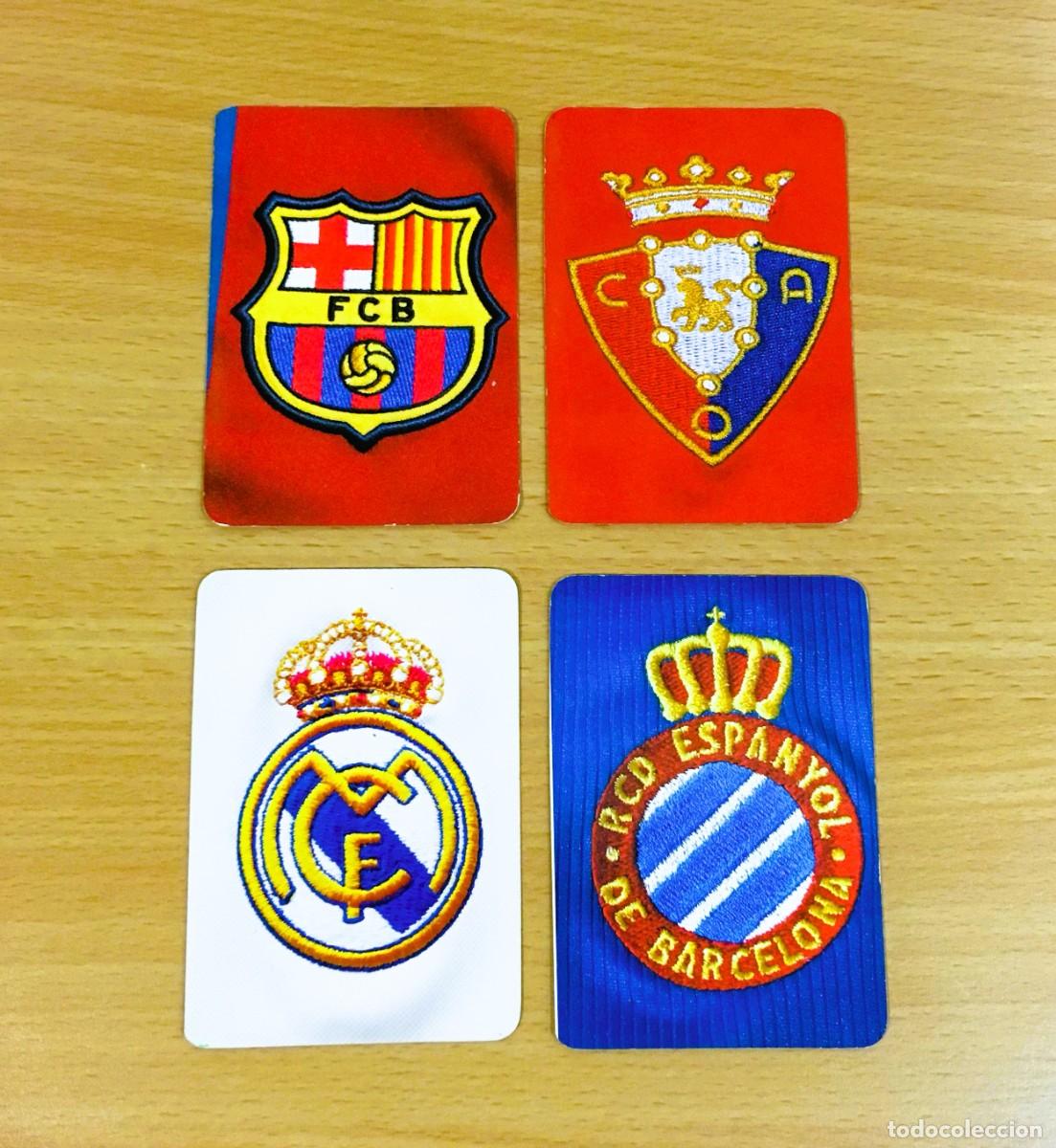 Fu&szlig;ball-Sticker: LOTE DE 4 FICHAS LIGA 2006 DE MUNDICROMO - ESCUDO OSASUNA, ESPANYOL, R. MADRID Y FC BARCELONA
