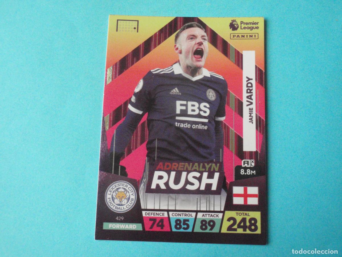Fu&szlig;ball-Sticker: 429 VARDY Leicester RUSH. Trading card Premier League Adrenalyn XL 2022 2023 Panini. 22 23
