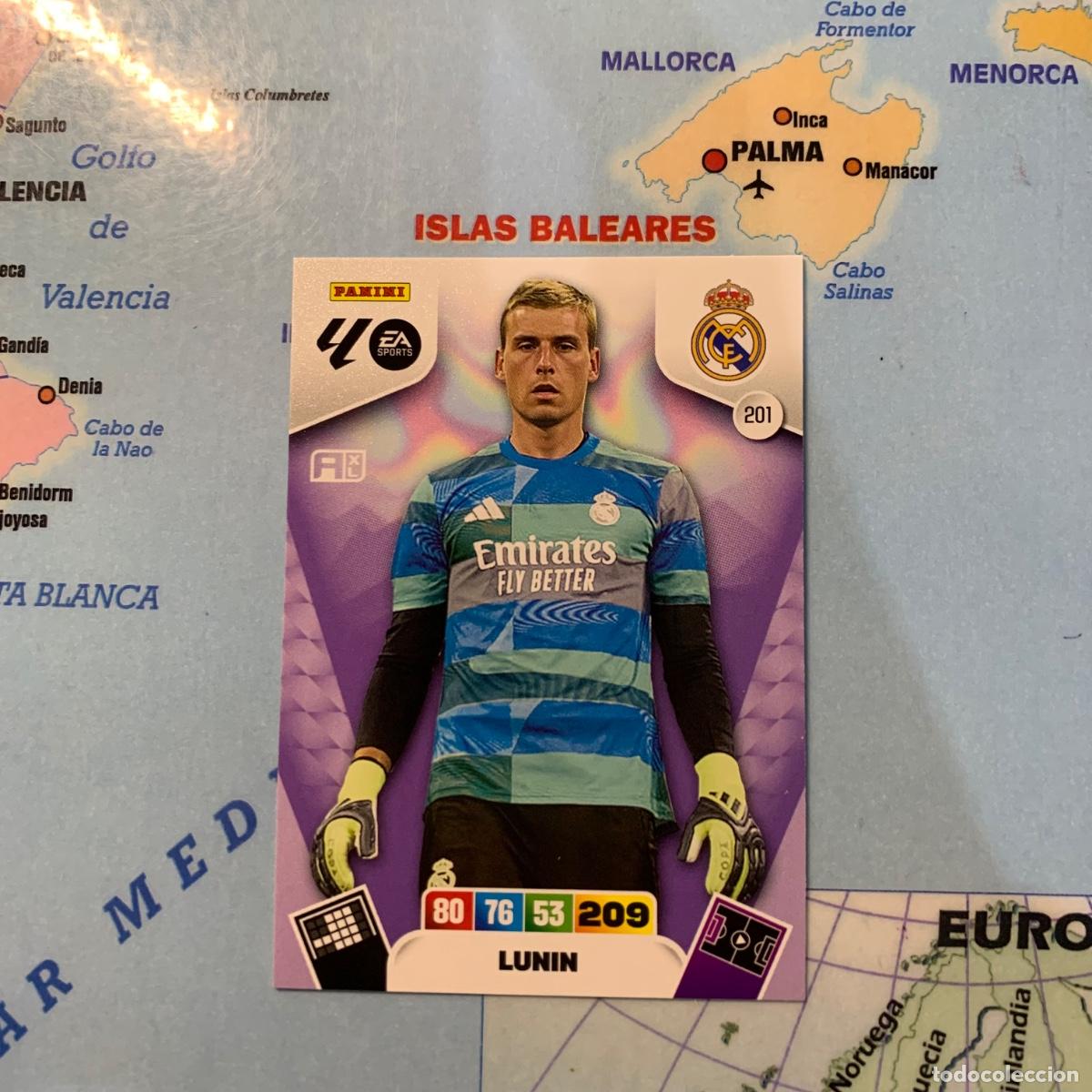 Cromos de f&uacute;tbol: Lunin n&uacute;mero 201 del Real Madrid cromo adrenalyn XL 25-26 2025-2026