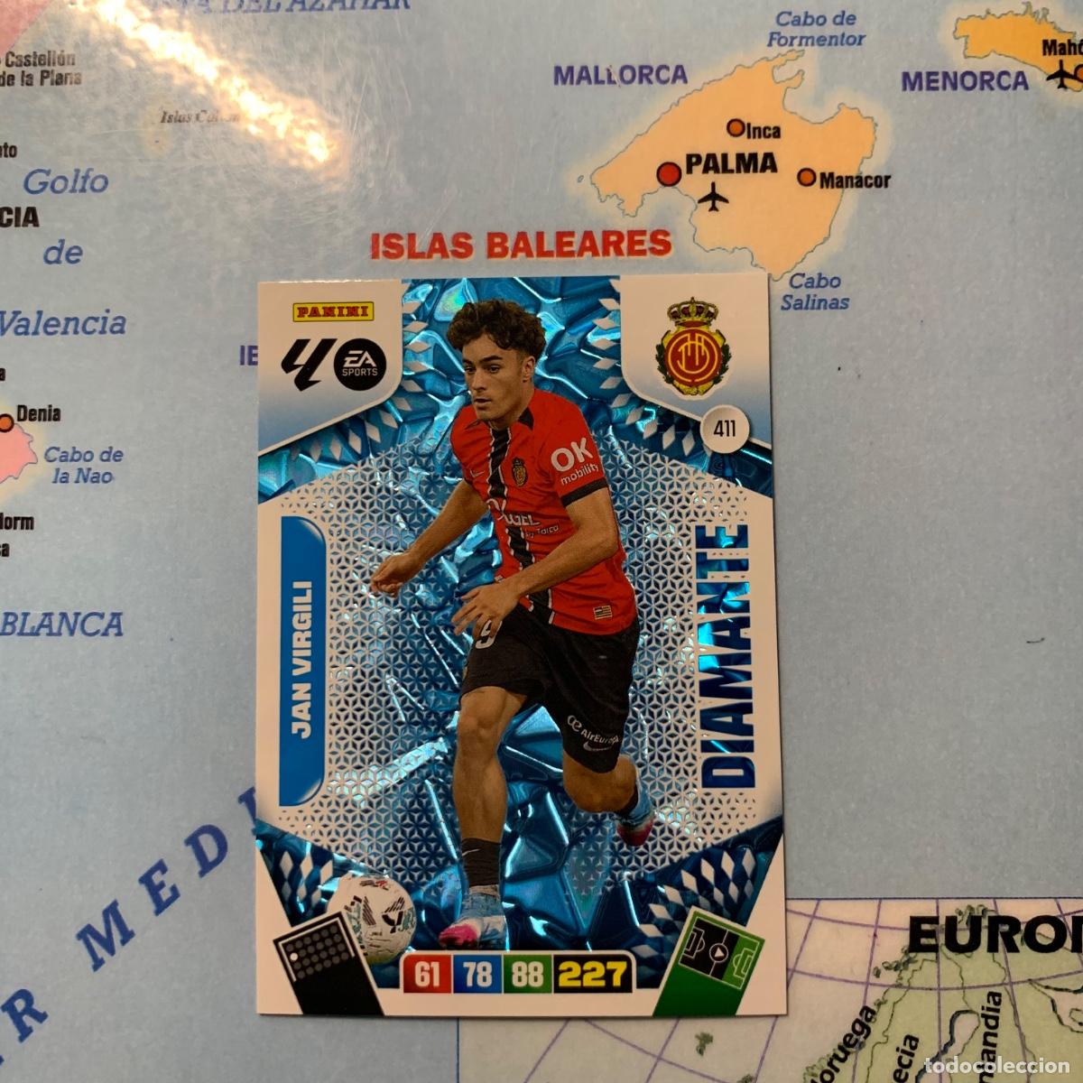 Cromos de F&uacute;tbol: Jan Virgili Diamante n&uacute;mero 411 del Mallorca cromo adrenalyn XL 25-26 2025-2026