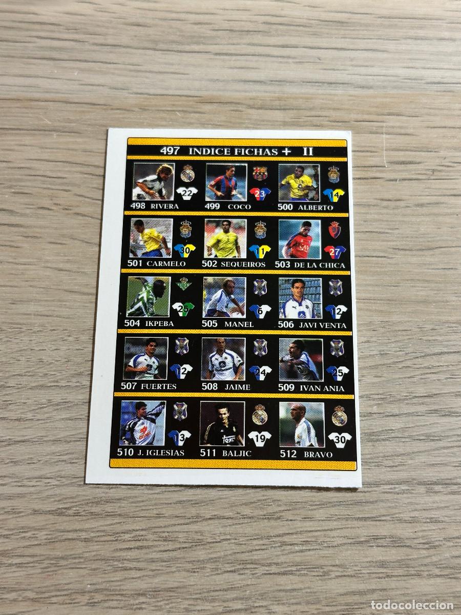 Cromos de F&uacute;tbol: 497 INDICE FICHAS + II FICHAS LIGA MUNDICROMO 2001 2002 01 02
