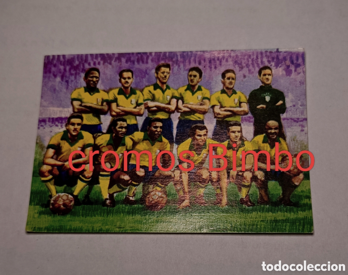 Cromos de F&uacute;tbol: Cromo Brasil Pel&eacute; Bimbo nuestro mundo 3 futbol