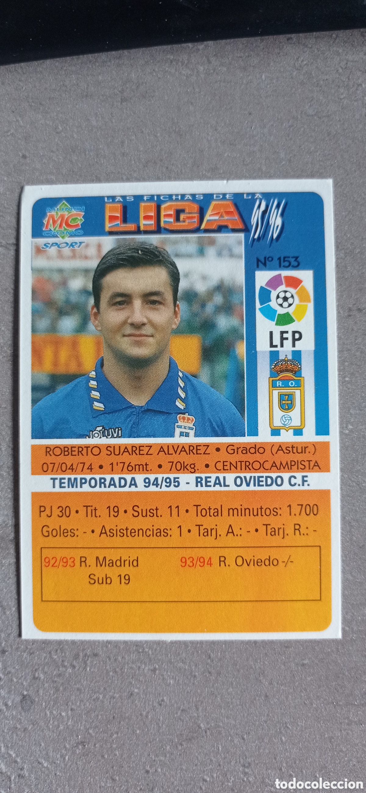 Figurine di Calcio: F&Uacute;TBOL CROMO N&ordm; 153 SUAREZ OVIEDO MUNDICROMO 1995 1996