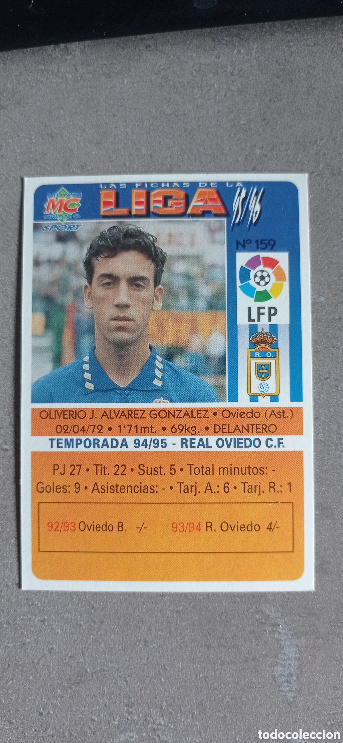 Figurine di Calcio: F&Uacute;TBOL CROMO N&ordm; 159 OLI OVIEDO MUNDICROMO 1995 1996