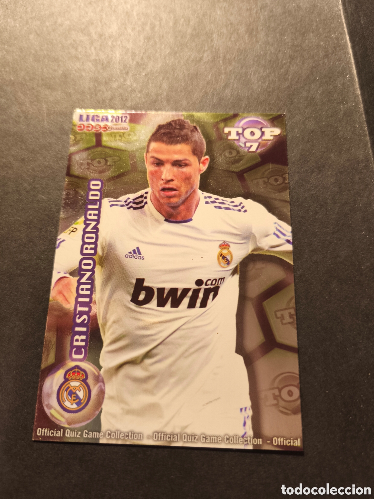 Fu&szlig;ball-Sticker: CRISTIANO RONALDO TOP7 REAL MADRID MUNDICROMO QUIZ GAME 2012 versi&oacute;n FONDO VERDE